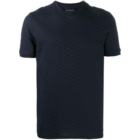 Emporio Armani Mercerised-jersey T-shirt with all-over jacquard eagle Topwear Emporio Armani Dark Slate Gray