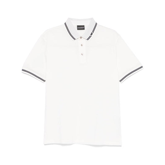 Emporio Armani Piqué polo shirt with piped collar Topwear Emporio Armani White Smoke