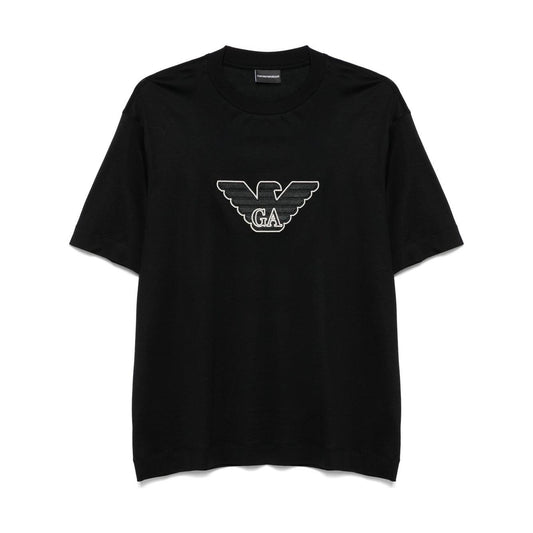 Emporio Armani Embroidered Logo T-Shirt Topwear Emporio Armani Black