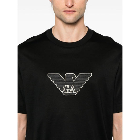 Emporio Armani Embroidered Logo T-Shirt Topwear Emporio Armani Black