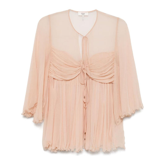 Chloè Silk pleated tank top Topwear Chloè Wheat