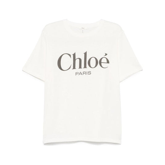 Chloè Oversized cotton jersey logo t-shirt Topwear Chloè White Smoke