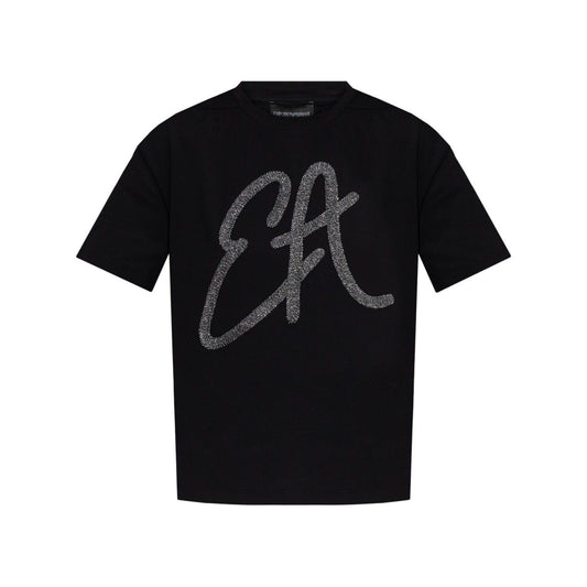 Emporio Armani Cotton-jersey T-shirt with oversized lurex logo Topwear Emporio Armani Black