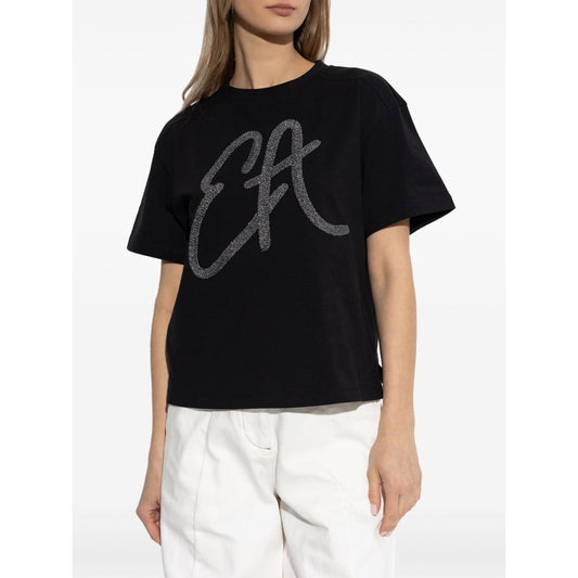 Emporio Armani Cotton-jersey T-shirt with oversized lurex logo Topwear Emporio Armani Beige