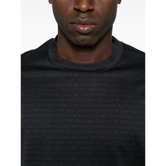 Emporio Armani jersey T-shirt with all-over flocked logo lettering Topwear Emporio Armani Black