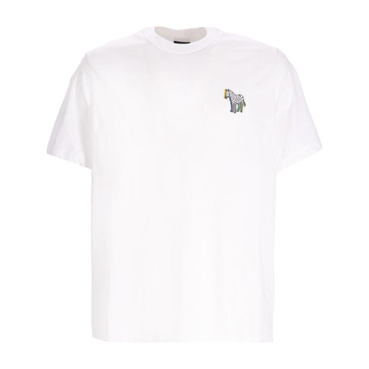White PS By Paul Smith t-shirt with zebra logo, crew neck, short sleeves, cotton, true to size fit.