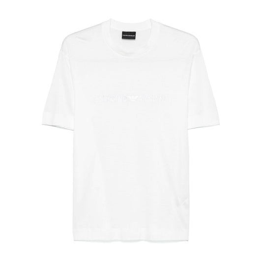 Emporio Armani Embroidered Logo T Shirt Topwear Emporio Armani White Smoke