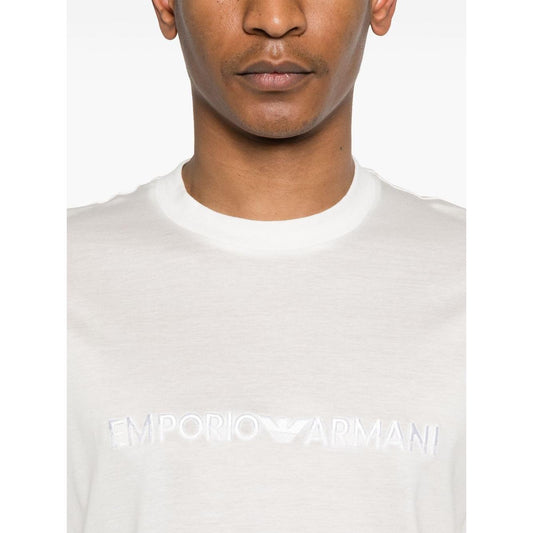Emporio Armani Embroidered Logo T Shirt Topwear Emporio Armani Beige