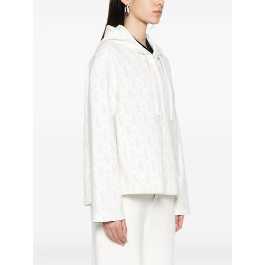 Emporio Armani Zip-up hoodie in double jersey with all-over lettering Topwear Emporio Armani White Smoke