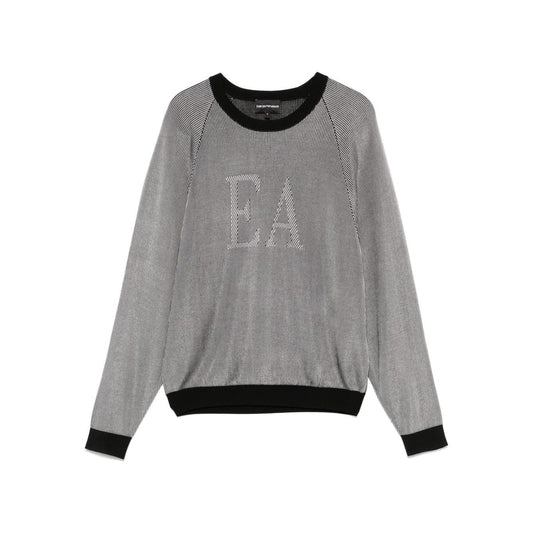 Emporio Armani Two-tone fisherman’s rib jumper with EA logo Topwear Emporio Armani Light Slate Gray