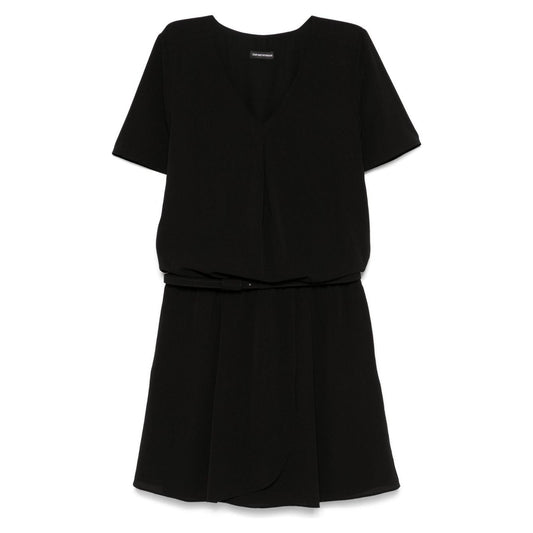 Emporio Armani Short dress with gathered waist and belt in flowing crepe Dresses Emporio Armani Black