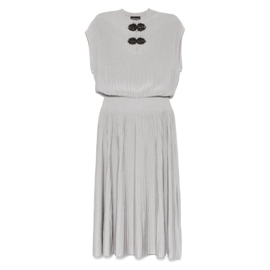 Emporio Armani Long dress in ottoman fabric with jewel details Dresses Emporio Armani Gray