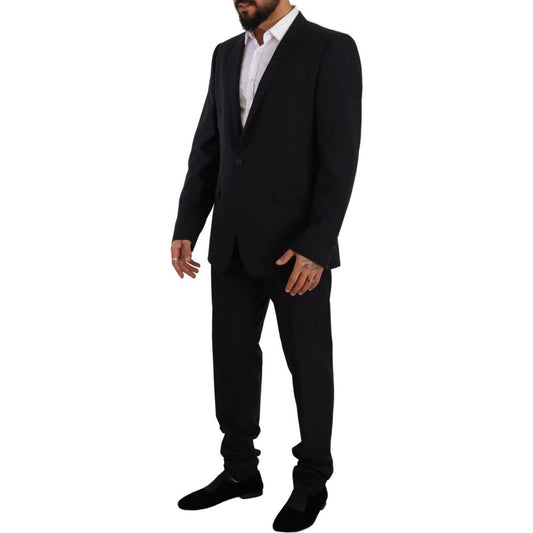 Dolce & Gabbana Elegant Navy Slim Fit Wool Silk Two-Piece Suit Dolce & Gabbana Black