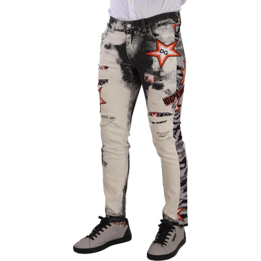 Dolce & Gabbana Chic Slim Fit Star Motif Denim Jeans Dolce & Gabbana Dark Gray