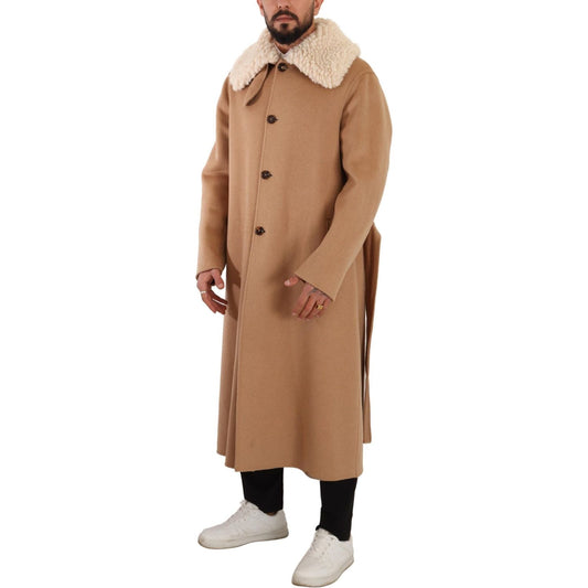Dolce & Gabbana Opulent Beige Shearling-Collar Overcoat Dolce & Gabbana Rosy Brown