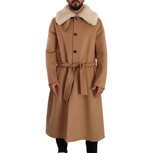 Dolce & Gabbana Opulent Beige Shearling-Collar Overcoat Dolce & Gabbana Sienna