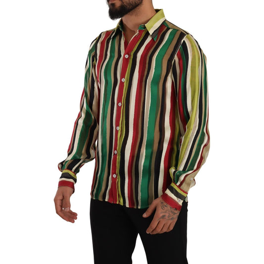 Dolce & Gabbana Elegant Multicolor Striped Silk Blend Shirt Dolce & Gabbana Black