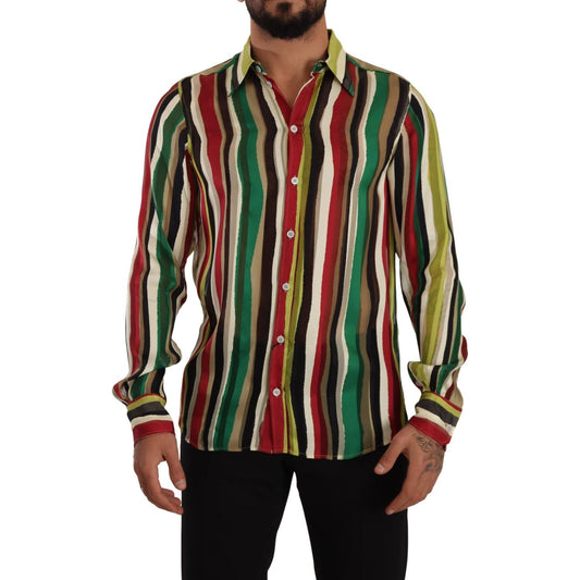 Dolce & Gabbana Elegant Multicolor Striped Silk Blend Shirt Dolce & Gabbana Black