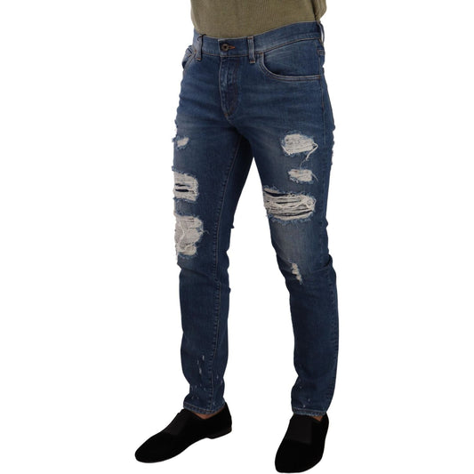 Dolce & Gabbana Elegant Distressed Slim Fit Denim Jeans Dolce & Gabbana Dark Slate Gray