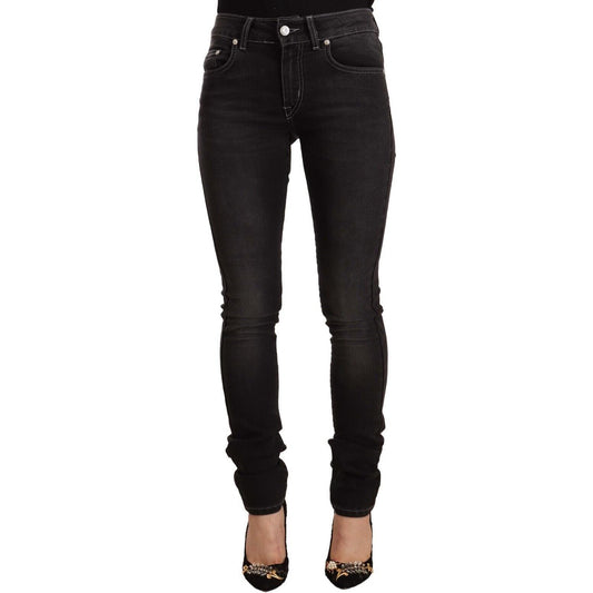 GF Ferre Chic Black Washed Slim Fit Mid Waist Jeans GF Ferre Black