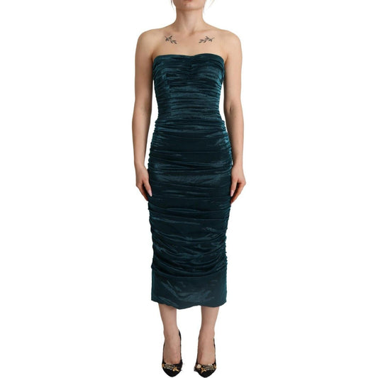 Dolce & Gabbana Turquoise Draped Satin Midi Dress Dolce & Gabbana Dark Slate Gray