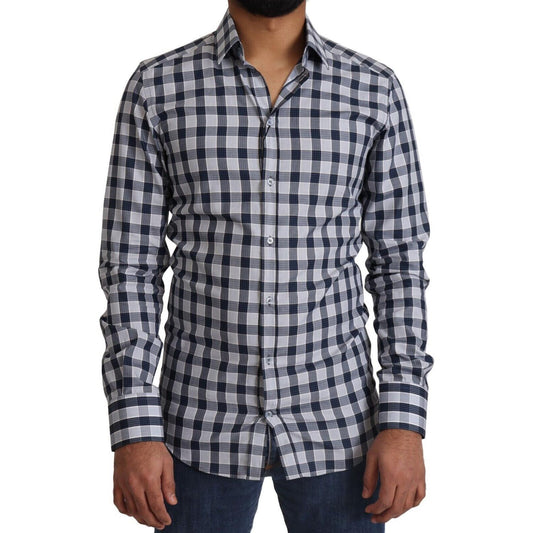 Dolce & Gabbana Elegant Blue & White Checkered Slim Fit Dress Shirt Dolce & Gabbana Dark Slate Gray