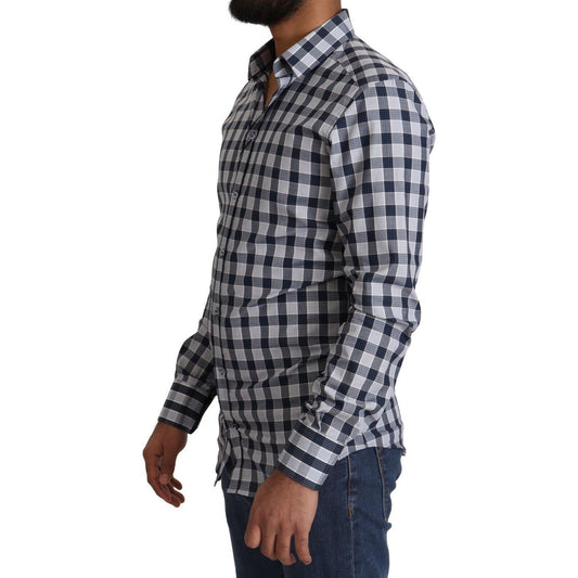 Dolce & Gabbana Elegant Blue & White Checkered Slim Fit Dress Shirt Dolce & Gabbana Dark Slate Gray