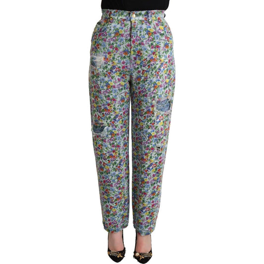 Dolce & Gabbana Floral High Waisted Tapered Denim Jeans Dolce & Gabbana Dim Gray