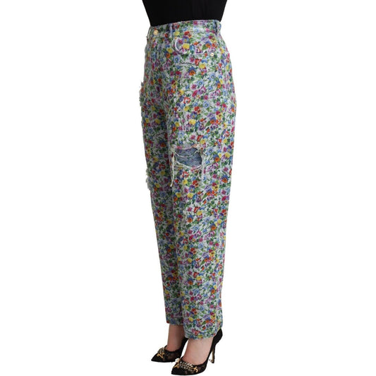 Dolce & Gabbana Floral High Waisted Tapered Denim Jeans Dolce & Gabbana Dim Gray
