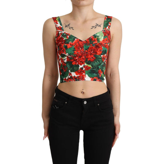 Dolce & Gabbana Elegant Red Cropped Top with Geranium Print Dolce & Gabbana Tan