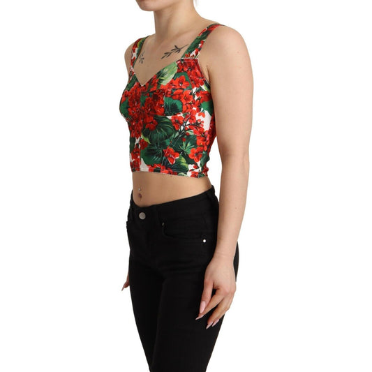 Dolce & Gabbana Elegant Red Cropped Top with Geranium Print Dolce & Gabbana Tan