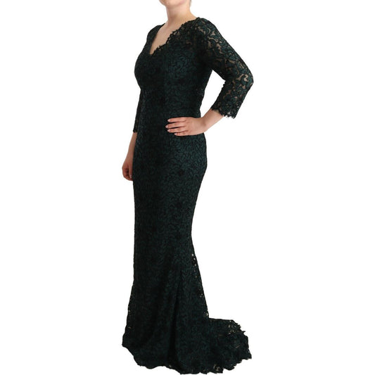 Dolce & Gabbana Elegant Lace Floor-Length V-Neck Dress Dolce & Gabbana Black