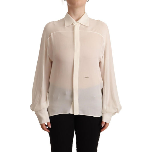 Dsquared² Elegant Off White Silk Long Sleeve Blouse Dsquared² Gray