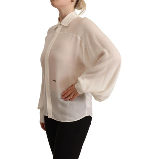 Dsquared² Elegant Off White Silk Long Sleeve Blouse Dsquared² Dark Gray