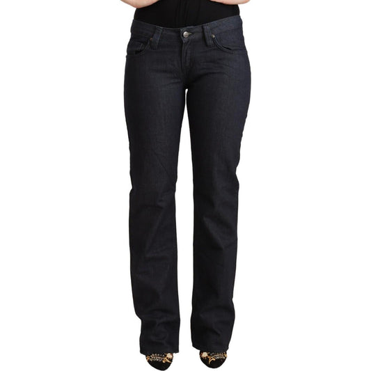 Exte Chic Dark Blue Low Waist Straight Denim Exte Black