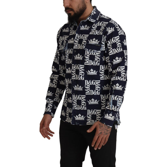 Dolce & Gabbana Elegant Slim Fit Blue Crown Shirt Dolce & Gabbana Dark Gray