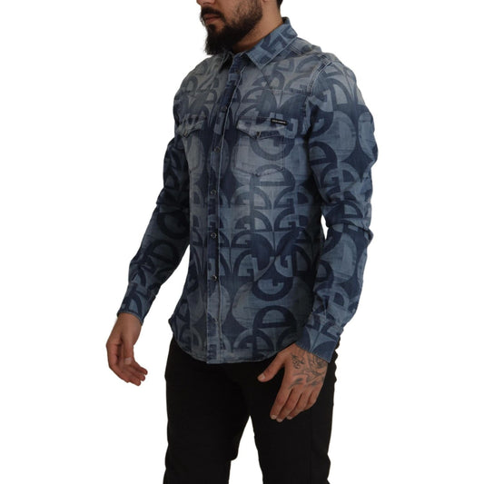 Dolce & Gabbana Elegant Slim Fit Casual Blue Men's Shirt Dolce & Gabbana Dark Slate Gray
