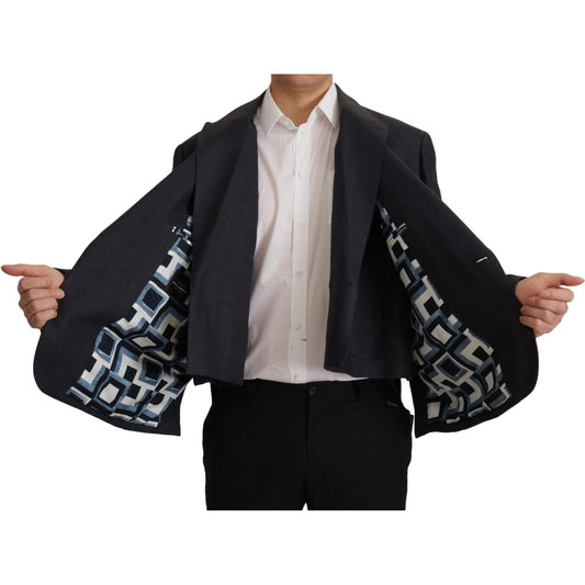 Dolce & Gabbana Sleek Double Breasted Navy Linen Blazer Dolce & Gabbana Dark Gray