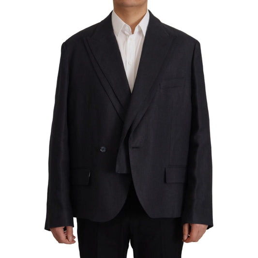 Dolce & Gabbana Sleek Double Breasted Navy Linen Blazer Dolce & Gabbana Black