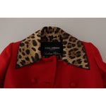 Dolce & Gabbana Red Leopard Wool Trenchcoat Jacket JKT3317- 38