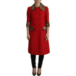 Dolce & Gabbana Red Leopard Wool Trenchcoat Jacket JKT3317- 38