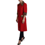 Dolce & Gabbana Red Leopard Wool Trenchcoat Jacket JKT3317- 38
