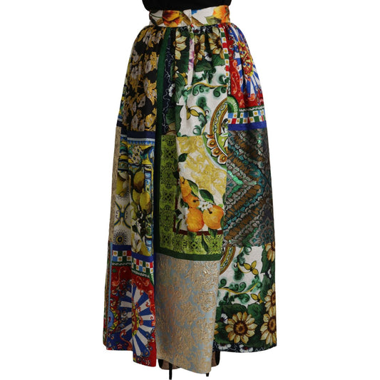 Dolce & Gabbana High Waist Maxi Skirt with Sicilian Patterns Dolce & Gabbana Dark Slate Gray