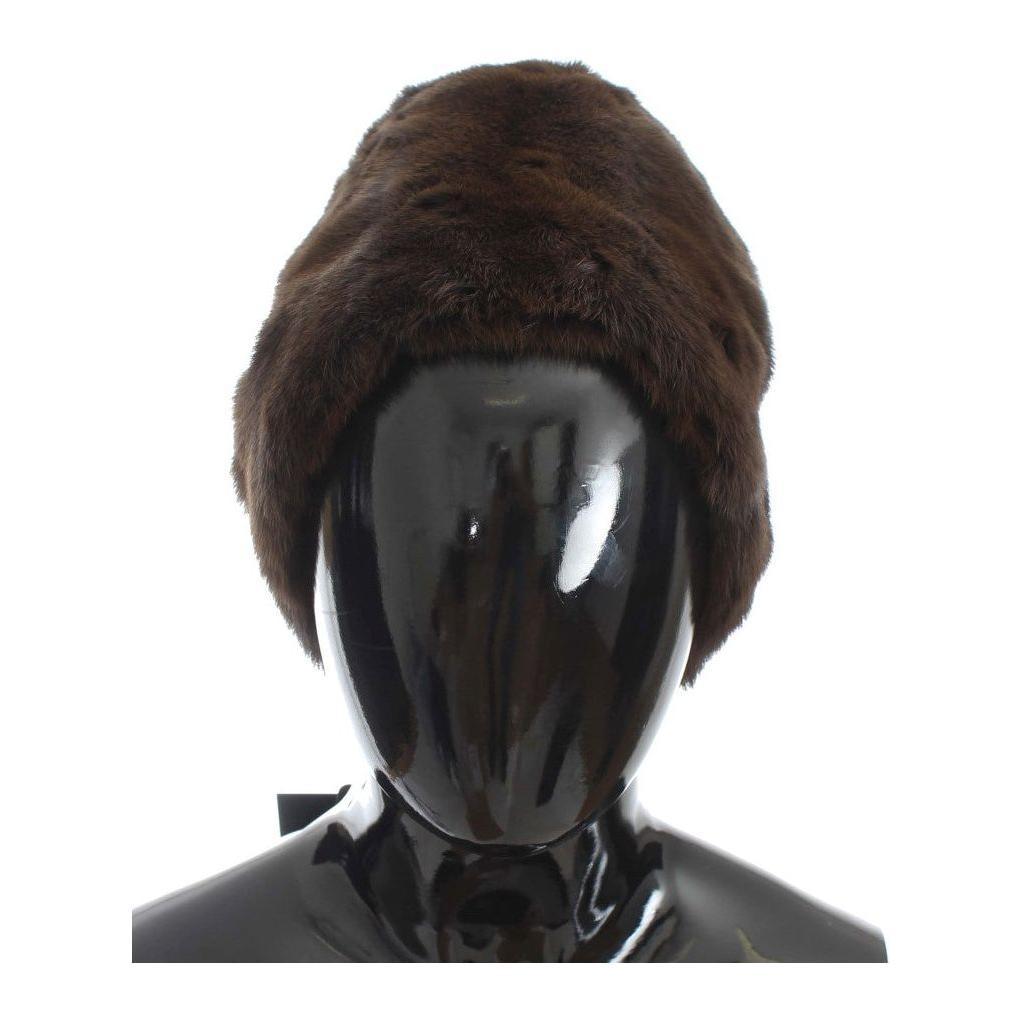 Dolce & Gabbana Brown Weasel Fur Womens Cashmere Hat Beanie Beanie Hat
