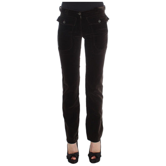 Ermanno Scervino Brown Cotton Velvet Zippers Slim Fit Pants