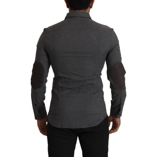 Costume National Sleek Gray Cotton Casual Button Front Shirt Costume National Dark Slate Gray