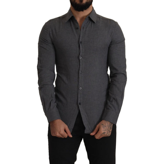 Costume National Sleek Gray Cotton Casual Button Front Shirt Costume National Dark Slate Gray