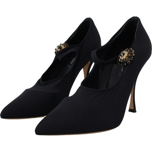 Dolce & Gabbana Chic Black Mary Jane Sock Pumps with Crystals Dolce & Gabbana Black