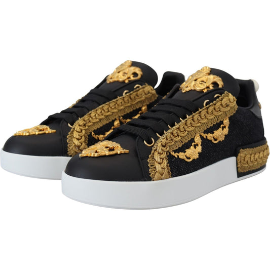 Dolce & Gabbana Elegant Portofino Leather Sneakers in Black Dolce & Gabbana Gray