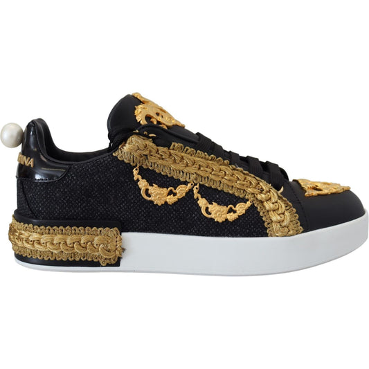 Dolce & Gabbana Elegant Portofino Leather Sneakers in Black Dolce & Gabbana Gray